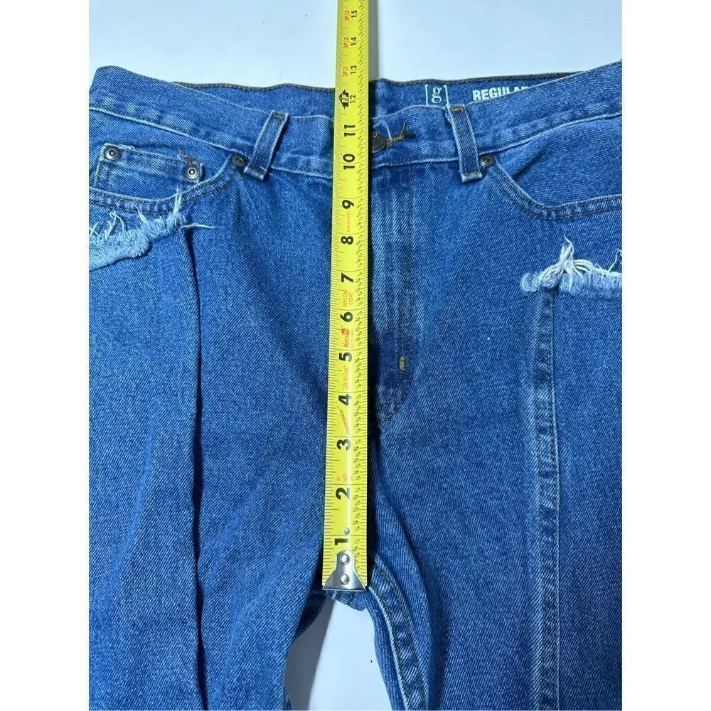 George Mens Regular Jeans Cropped Blue Denim Distressed 31X26 Frayed Hem Pockets